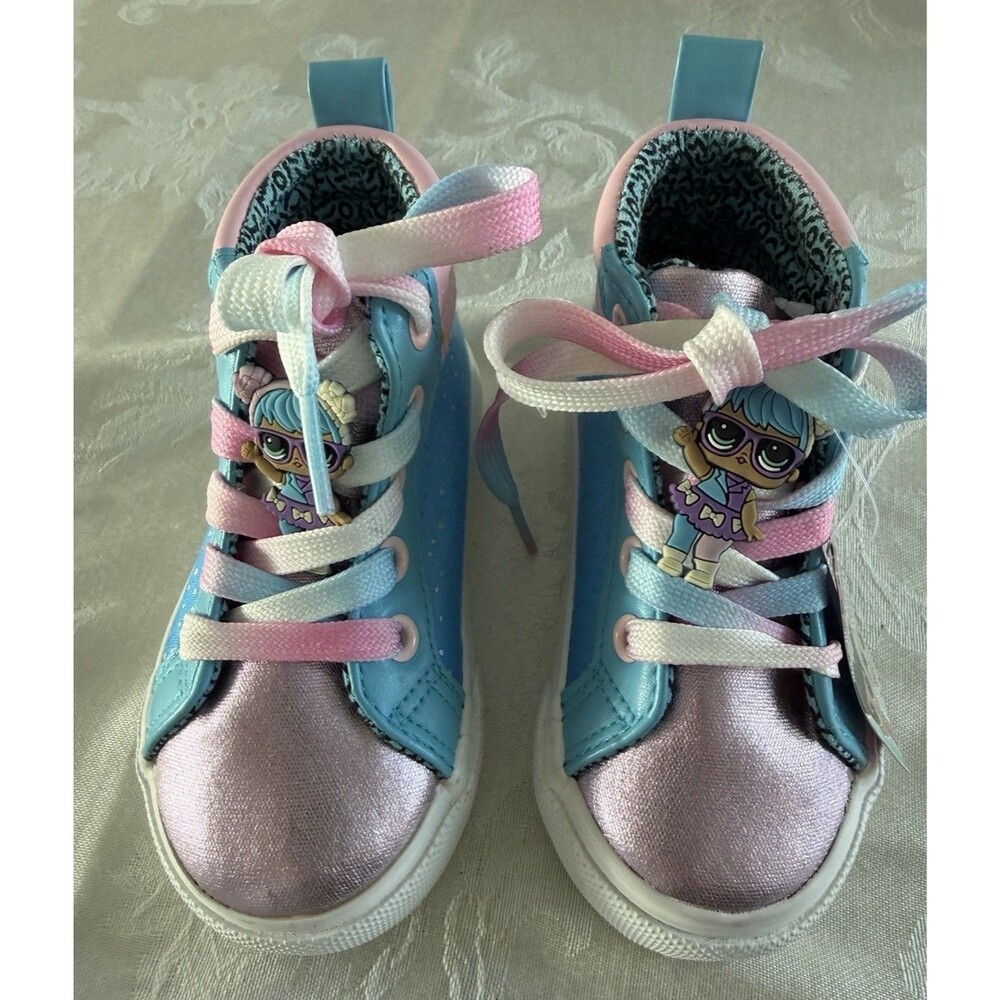LOL Surprise Toddler Girl High Top Sparkly Sneaker  Blue & Purple Pink Shoe Sz 8